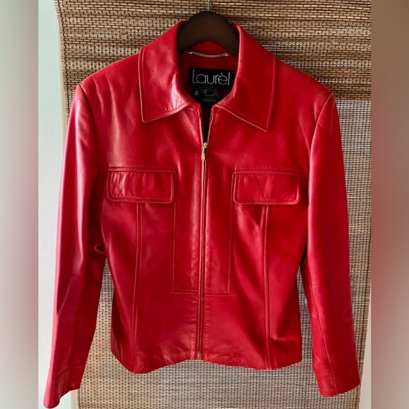 VTG 80s 90s Laurel Escada Butter Soft Red Leather Cropped Zip Jacket Small 36 - Picture 2 of 5